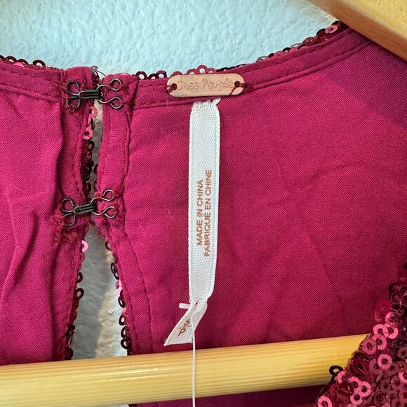 FREE PEOPLE Liquid Shine Sequin Sleeveless Swing Mini Dress Ruby Red Small NEW - Picture 8 of 13